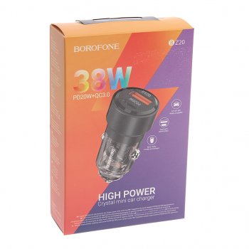 619 р. Устройство зарядное в прикуриватель 1USB + 1 Type C 12V BOROFONE BOROFONE bz20 transparent black  с доставкой в г. Керчь. Увеличить фотографию 3