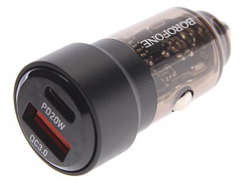 619 р. Устройство зарядное в прикуриватель 1USB + 1 Type C 12V BOROFONE BOROFONE bz20 transparent black  с доставкой в г. Керчь. Увеличить фотографию 1