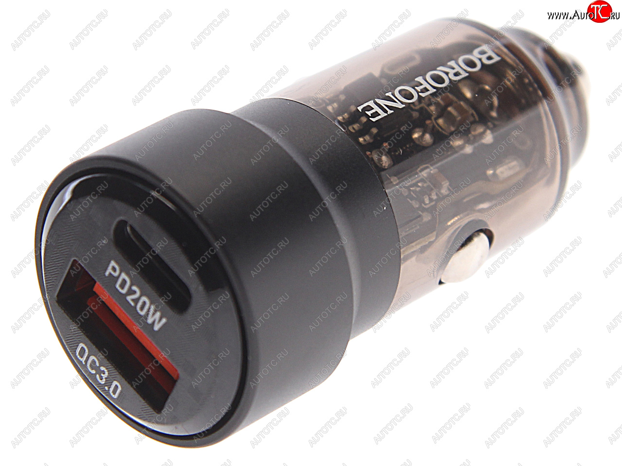 619 р. Устройство зарядное в прикуриватель 1USB + 1 Type C 12V BOROFONE BOROFONE bz20 transparent black  с доставкой в г. Керчь