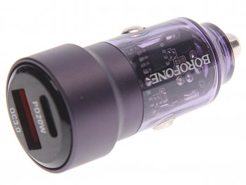 619 р. Устройство зарядное в прикуриватель 1USB + 1 Type C 12V BOROFONE BOROFONE bz20 transparent purple  с доставкой в г. Керчь. Увеличить фотографию 1