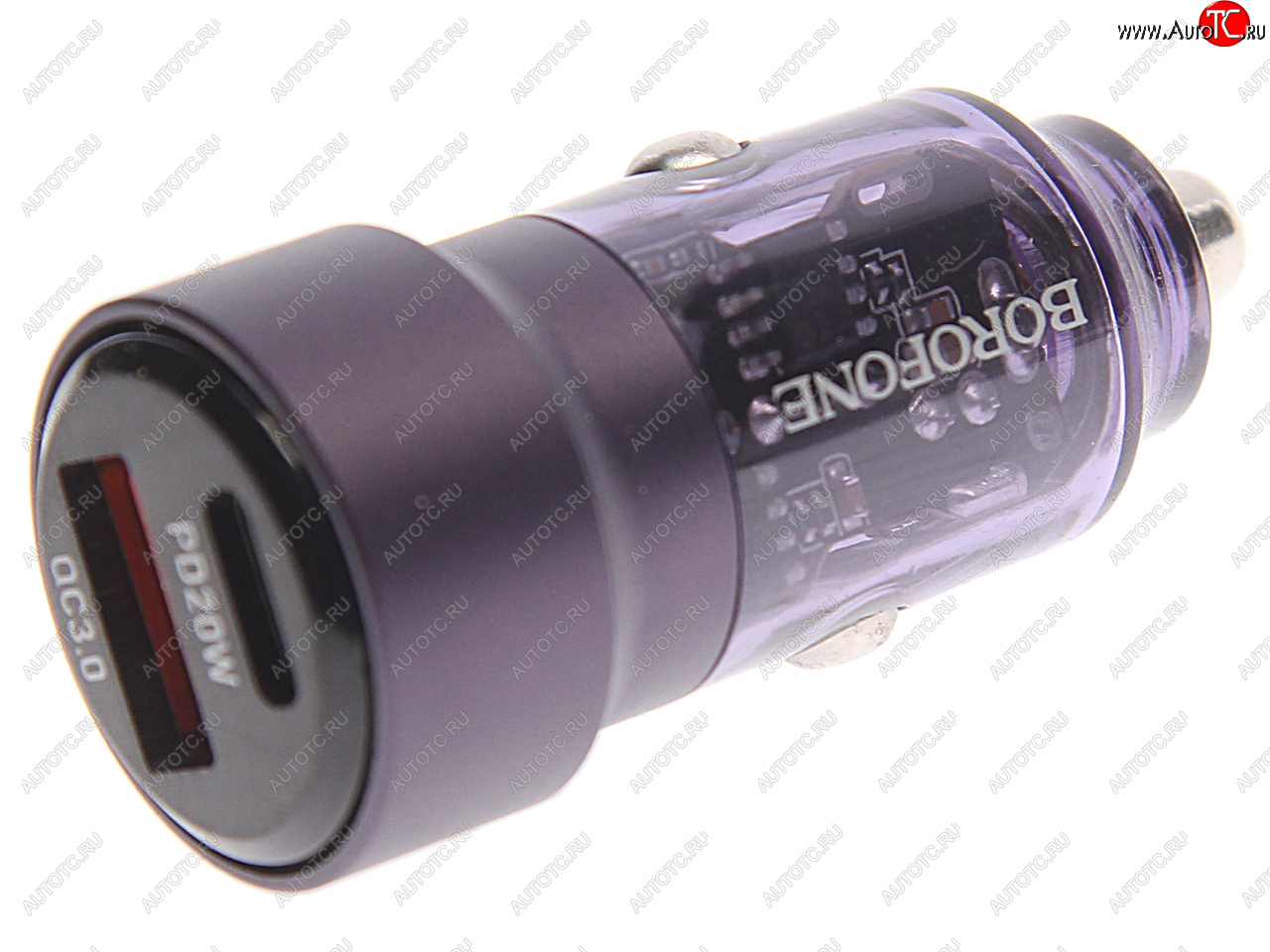 619 р. Устройство зарядное в прикуриватель 1USB + 1 Type C 12V BOROFONE BOROFONE bz20 transparent purple  с доставкой в г. Керчь