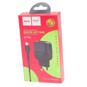 599 р. Устройство зарядное в розетку 2 USB 2.1A HOCO HOCO c77a black  с доставкой в г. Керчь. Увеличить фотографию 2
