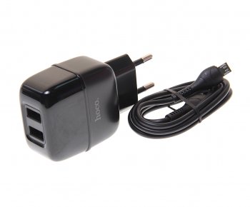 599 р. Устройство зарядное в розетку 2 USB 2.1A HOCO HOCO c77a black  с доставкой в г. Керчь. Увеличить фотографию 1