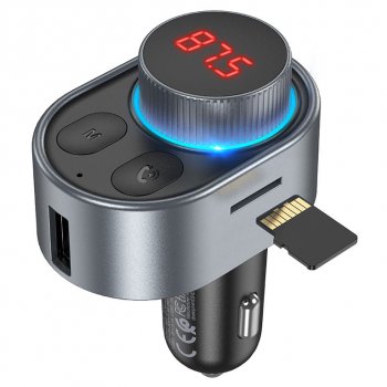 1 279 р. Устройство зарядное в прикуриватель с трансмиттером (bluetooth,hands free) HOCO HOCO e72 metal gray  с доставкой в г. Керчь. Увеличить фотографию 2