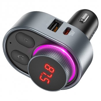 1 279 р. Устройство зарядное в прикуриватель с трансмиттером (bluetooth,hands free) HOCO HOCO e72 metal gray  с доставкой в г. Керчь. Увеличить фотографию 3