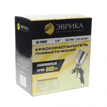 1 379 р. Краскораспылитель пневматический с верхним бачком 0.6л 1.5мм 160-230лмин. 14 ЭВРИКА ЭВРИКА er-76002  с доставкой в г. Керчь. Увеличить фотографию 4