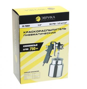 1 429 р. Краскораспылитель пневматический с нижним бачком 0.75л 1.5мм 110-200лмин. 14 ЭВРИКА ЭВРИКА er-76004  с доставкой в г. Керчь. Увеличить фотографию 4