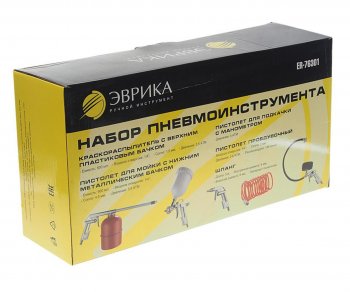 2 999 р. Набор пневмоинструмента (краскораспылитель верх.нижн. бак,пистолет обдувочн.для подкачки) ЭВРИКА ЭВРИКА er-76301  с доставкой в г. Керчь. Увеличить фотографию 3