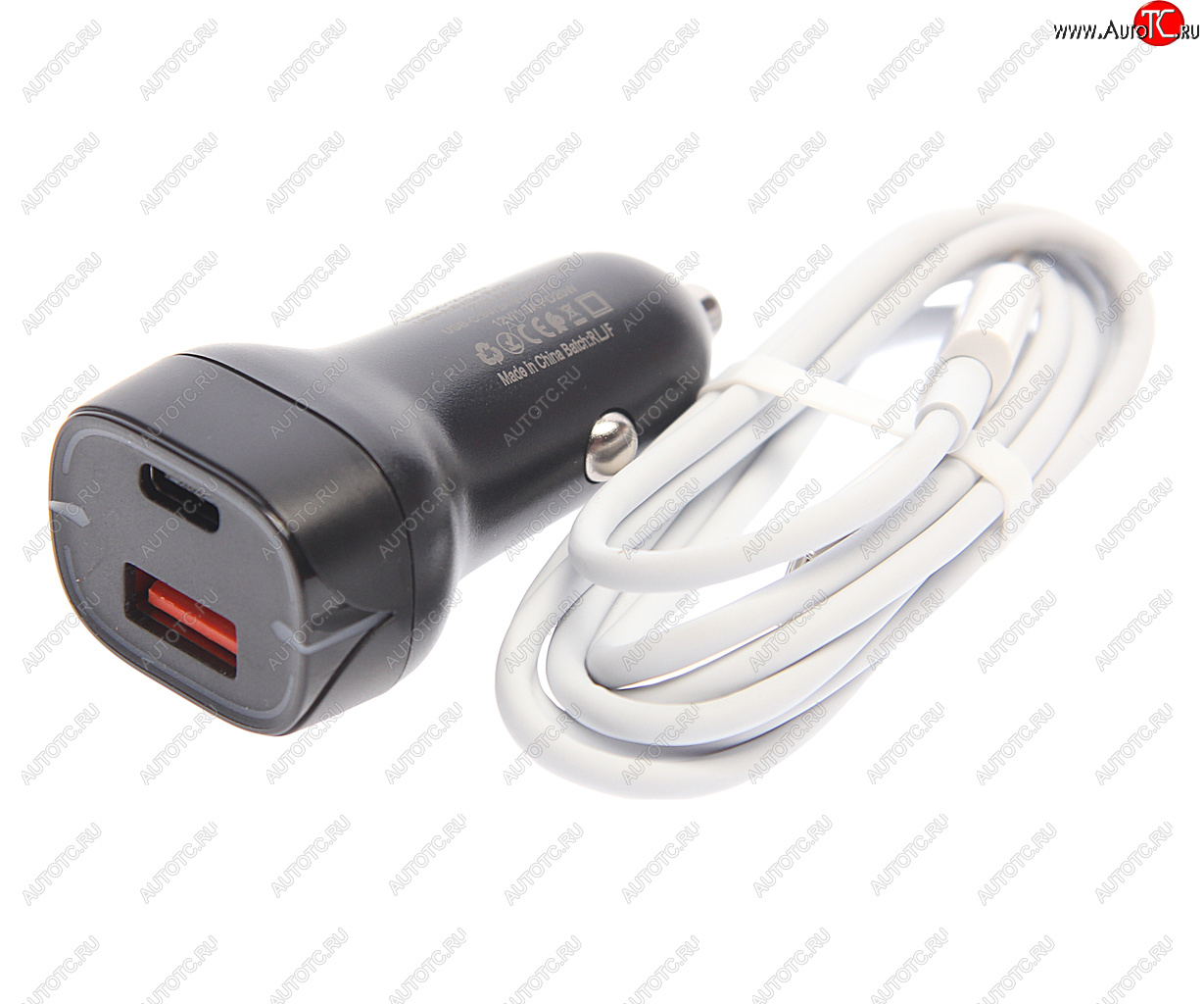 619 р. Устройство зарядное в прикуриватель 1USB + 1 Type C 12V кабель USB Type C EARLDOM EARLDOM es-cc2c black  с доставкой в г. Керчь