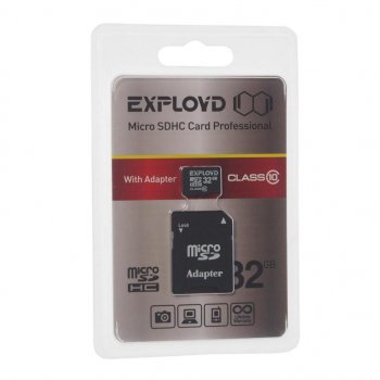 399 р. Карта памяти 32GB MicroSD class 10 + SD адаптер EXPLOYD EXPLOYD ex032gcsdhc10-ad  с доставкой в г. Керчь. Увеличить фотографию 1