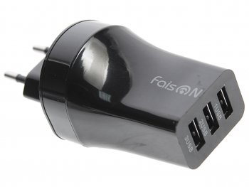 379 р. Устройство зарядное в розетку 3 USB 2.1A FAISON FAISON fs-z-1-978 black  с доставкой в г. Керчь. Увеличить фотографию 1