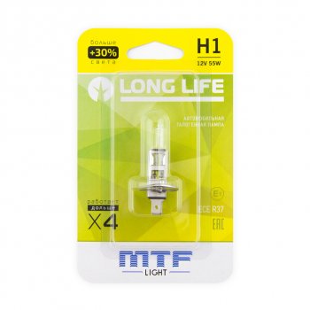 266 р. Лампа 12V H1 55W P14.5s +30% блистер (1шт.) Long Life MTF MTF hll1201b  с доставкой в г. Керчь. Увеличить фотографию 3