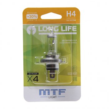 369 р. Лампа 12V H4 6055W P43t +30% блистер (1шт.) Long Life MTF MTF hll1204b  с доставкой в г. Керчь. Увеличить фотографию 1