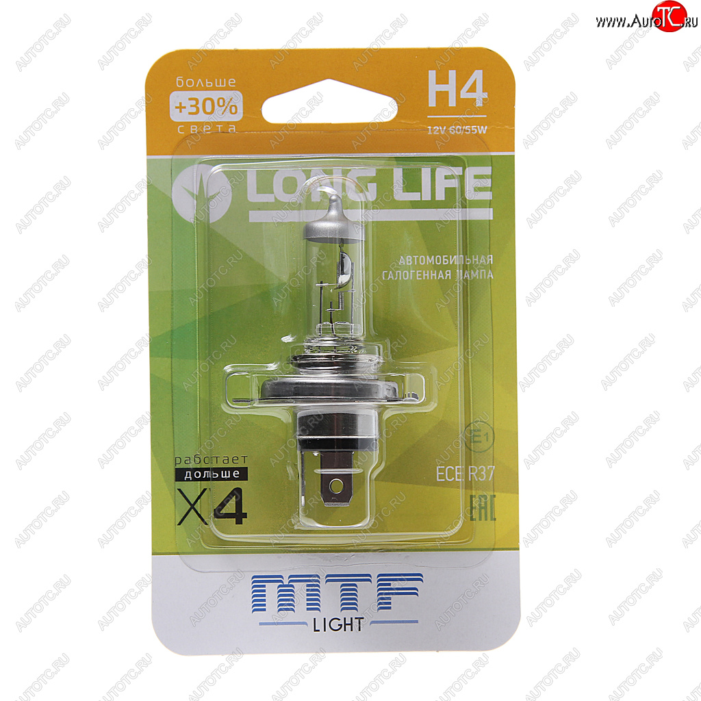 369 р. Лампа 12V H4 6055W P43t +30% блистер (1шт.) Long Life MTF MTF hll1204b  с доставкой в г. Керчь