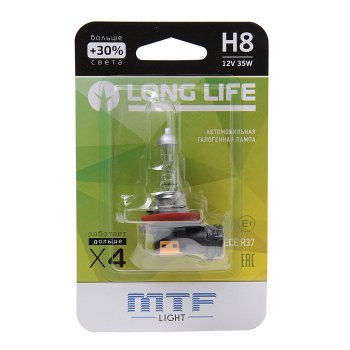 619 р. Лампа 12V H8 35W PGJ19-1 +30% блистер (1шт.) Long Life MTF MTF hll1208b  с доставкой в г. Керчь. Увеличить фотографию 1