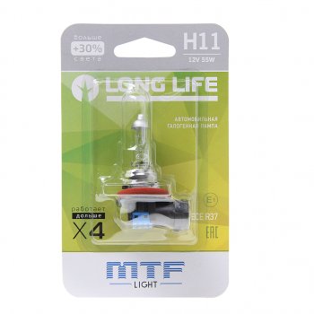619 р. Лампа 12V H11 55W PGJ19-2 +30% блистер (1шт.) Long Life MTF MTF hll1211b  с доставкой в г. Керчь. Увеличить фотографию 1