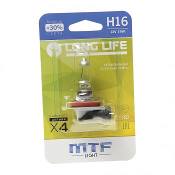 649 р. Лампа 12V H16 19W PGJ19-3 +30% блистер (1шт.) Long Life MTF MTF hll1216b  с доставкой в г. Керчь. Увеличить фотографию 1