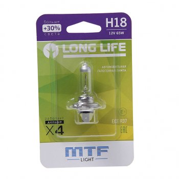 789 р. Лампа 12V H18 65W PY26d-1 +30% блистер (1шт.) Long Life MTF MTF hll1218b  с доставкой в г. Керчь. Увеличить фотографию 1