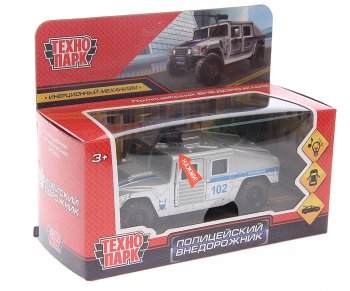 1 379 р. Модель автомобиля HUMMER (полицейский внедорожник) металлическая (свет, звук) ТЕХНОПАРК ТЕХНОПАРК humve-12slpol-sr  с доставкой в г. Керчь. Увеличить фотографию 1