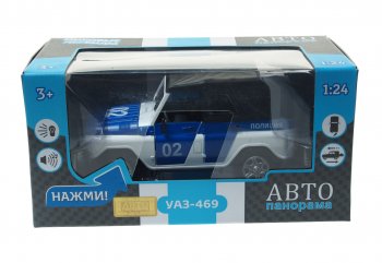 3 289 р. Модель автомобиля УАЗ-469 (полиция) металлическая (1:24) АВТОПАНОРАМА АВТОПАНОРАМА jb1200146  с доставкой в г. Керчь. Увеличить фотографию 2