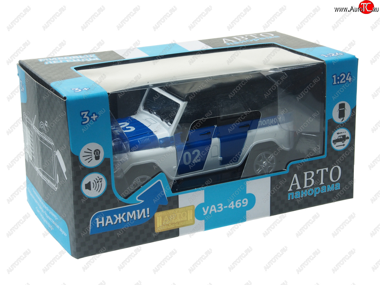 3 289 р. Модель автомобиля УАЗ-469 (полиция) металлическая (1:24) АВТОПАНОРАМА АВТОПАНОРАМА jb1200146  с доставкой в г. Керчь