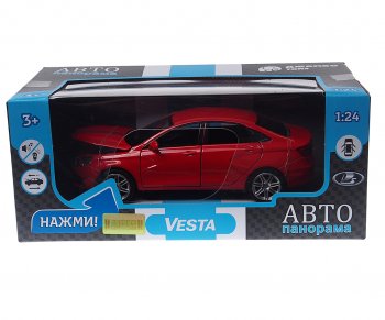 2 759 р. Модель автомобиля ЛАДА Vesta красная металлическая (1:24) АВТОПАНОРАМА АВТОПАНОРАМА jb1251125  с доставкой в г. Керчь. Увеличить фотографию 2