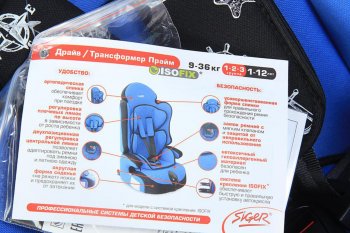 5 999 р. Автокресло детское 9-36кг (l-ll-lll) 1-12лет голубое трансформер Драйв SIGER SIGER kres0232  с доставкой в г. Керчь. Увеличить фотографию 3