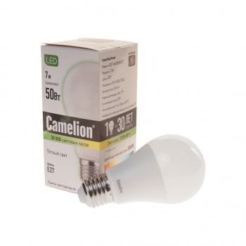 125 р. Лампа светодиодная E27 A60 7W (55W) 220V теплый BasicPower CAMELION CAMELION led7-a60830e27  с доставкой в г. Керчь. Увеличить фотографию 1