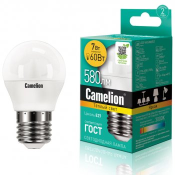 120 р. Лампа светодиодная E27 G45 7W (60W) 220V теплый Ultra CAMELION CAMELION led7-g45830e27  с доставкой в г. Керчь. Увеличить фотографию 1