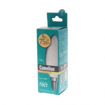 129 р. Лампа светодиодная E14 С35 8W (75W) 220V теплый BasicPower CAMELION CAMELION led8-c35830e14  с доставкой в г. Керчь. Увеличить фотографию 2