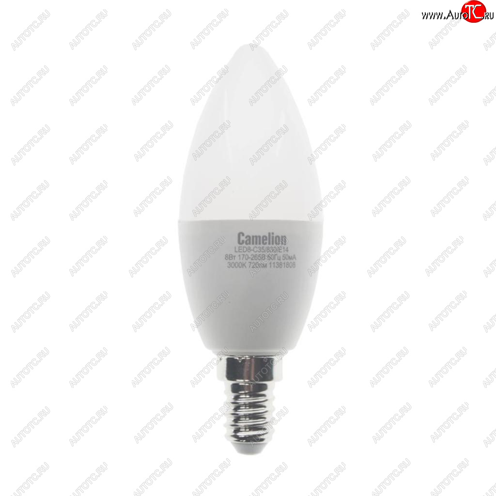 129 р. Лампа светодиодная E14 С35 8W (75W) 220V теплый BasicPower CAMELION CAMELION led8-c35830e14  с доставкой в г. Керчь