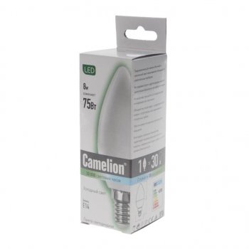 129 р. Лампа светодиодная E14 С35 8W (75W) 220V холодный BasicPower CAMELION CAMELION led8-c35845e14  с доставкой в г. Керчь. Увеличить фотографию 2