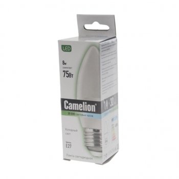 129 р. Лампа светодиодная E27 С35 8W (75W) 220V холодный BasicPower CAMELION CAMELION led8-c35845e27  с доставкой в г. Керчь. Увеличить фотографию 2