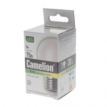 129 р. Лампа светодиодная E27 G45 8W (75W) 220V теплый BasicPower CAMELION CAMELION led8-g45830e27  с доставкой в г. Керчь. Увеличить фотографию 2