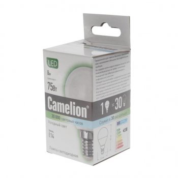 127 р. Лампа светодиодная E14 G45 8W (75W) 220V холодный BasicPower CAMELION CAMELION led8-g45845e14  с доставкой в г. Керчь. Увеличить фотографию 2