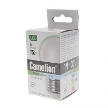 129 р. Лампа светодиодная E27 G45 8W (75W) 220V холодный BasicPower CAMELION CAMELION led8-g45845e27  с доставкой в г. Керчь. Увеличить фотографию 2