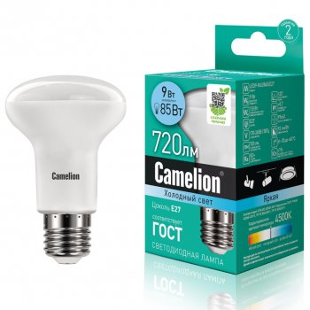 205 р. Лампа светодиодная E27 R63 9W (85W) 220V холодный Ultra CAMELION CAMELION led9-r63845e27  с доставкой в г. Керчь. Увеличить фотографию 1