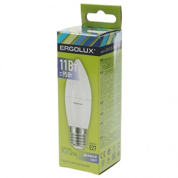 100 р. Лампа светодиодная E27 C35 11W (95W) 220V дневной свет ERGOLUX ERGOLUX led-c35-11w-e27-6k  с доставкой в г. Керчь. Увеличить фотографию 2