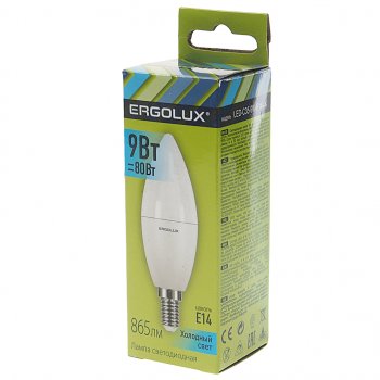 88 р. Лампа светодиодная E14 C35 9W (80W) 220V холодный ERGOLUX ERGOLUX led-c35-9w-e14-4k  с доставкой в г. Керчь. Увеличить фотографию 2