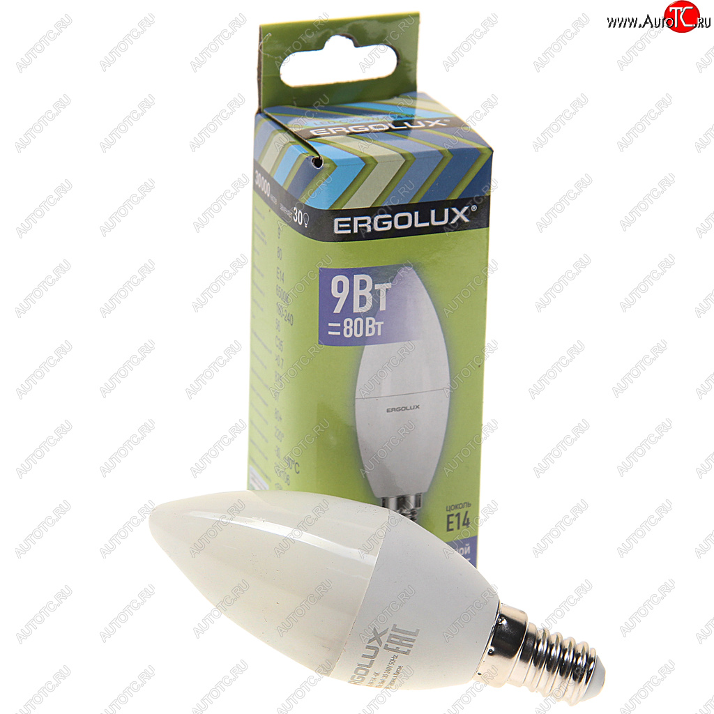 81 р. Лампа светодиодная E14 C35 9W (80W) 220V дневной свет ERGOLUX ERGOLUX led-c35-9w-e14-6k  с доставкой в г. Керчь