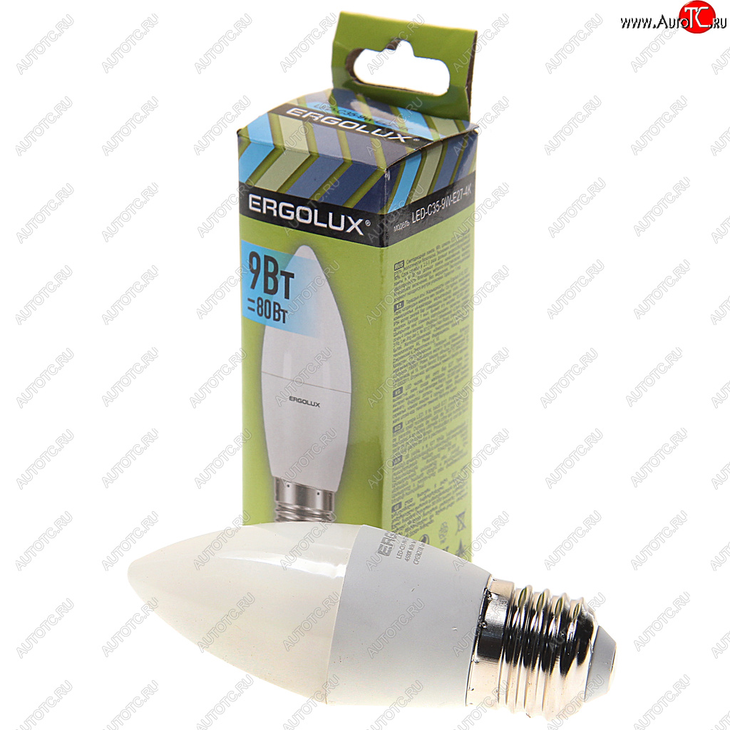 107 р. Лампа светодиодная Е27 C35 9W (80W) 220V холодный ERGOLUX ERGOLUX led-c35-9w-e27-4k  с доставкой в г. Керчь
