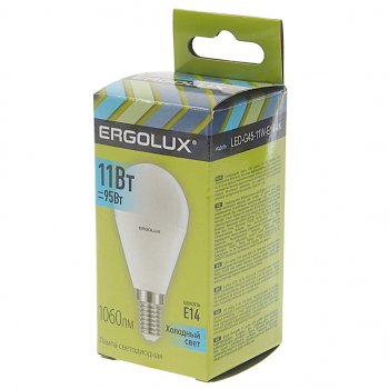 100 р. Лампа светодиодная Е14 G45 11W (95W) 220V холодный ERGOLUX ERGOLUX led-g45-11w-e14-4k  с доставкой в г. Керчь. Увеличить фотографию 2