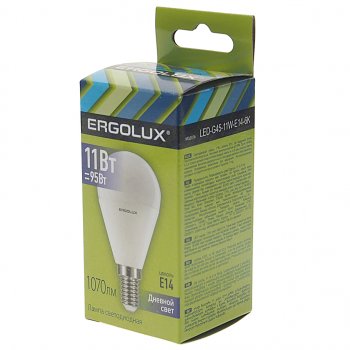 100 р. Лампа светодиодная E14 G45 11W (95W) 220V дневной свет ERGOLUX ERGOLUX led-g45-11w-e14-6k  с доставкой в г. Керчь. Увеличить фотографию 2