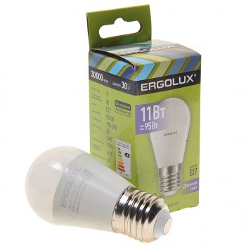 103 р. Лампа светодиодная Е27 G45 11W (95W) 220V дневной свет ERGOLUX ERGOLUX led-g45-11w-e27-6k  с доставкой в г. Керчь. Увеличить фотографию 1