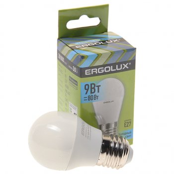 88 р. Лампа светодиодная Е27 G45 9W (80W) 220V холодный ERGOLUX ERGOLUX led-g45-9w-e27-4k  с доставкой в г. Керчь. Увеличить фотографию 1