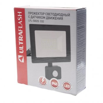 1 559 р. Светильник светодиодный 220V 50W 6500K с датчиком движения черный ULTRAFLASH ULTRAFLASH lfl-5002s c02  с доставкой в г. Керчь. Увеличить фотографию 3