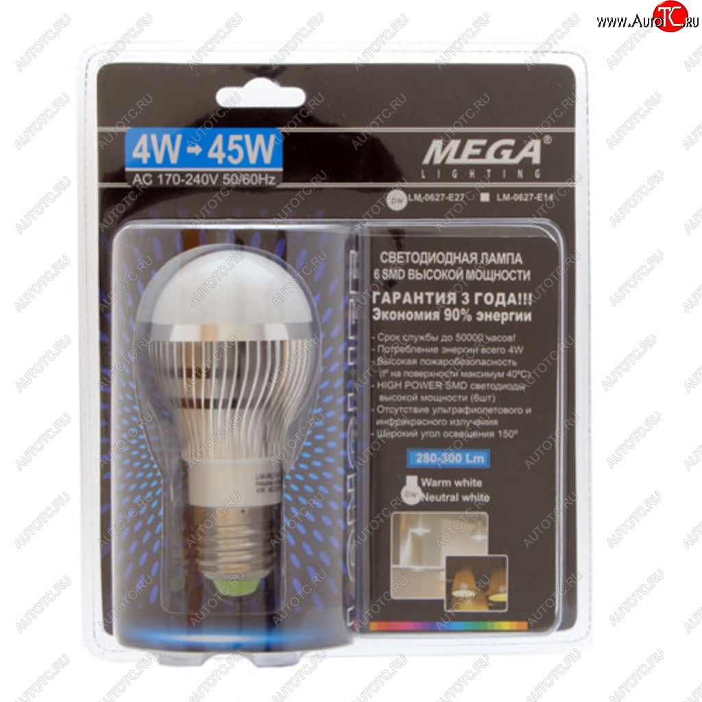 66 р. Лампа светодиодная E27 G45 4W(45W) 220V холодный MEGA LIGHTING MEGA LIGHTING lm-0627nw-e27 MEGA LIGHTING lm-0627nw-e27  с доставкой в г. Керчь