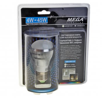 52 р. Лампа светодиодная E27 G45 4W(45W) 220V теплый MEGA LIGHTING MEGA LIGHTING lm-0627ww-e27  с доставкой в г. Керчь. Увеличить фотографию 1
