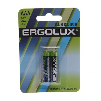 46 р. Батарейка AAA LR03 1.5V блистер 2шт. (цена за 1шт.) Alkaline ERGOLUX ERGOLUX lr03 bl-2  с доставкой в г. Керчь. Увеличить фотографию 2