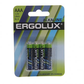 41 р. Батарейка AAA LR03 1.5V блистер 4шт. (цена за 1шт.) Alkaline ERGOLUX ERGOLUX lr03 bl-4  с доставкой в г. Керчь. Увеличить фотографию 3